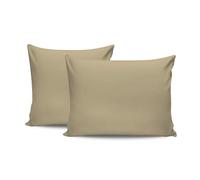 Set di 2 federe in cotone beige Ranforce, 80 x 80 cm, 100% cotone, 155 fili, chiusura a busta, lavabili in lavatrice a 30 °C, morbide e resistenti
