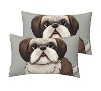 Set di 2 federe in lino francese con cane Shih Tzu, dimensioni standard, 30,5 x 50,8 cm, traspiranti e rinfrescanti, per tutte le stagioni, morbide federe per cuscino con chiusura a cerniera