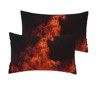 Set di 2 federe in lino francese con motivo Dancing Fire, dimensioni standard, 30,5 x 50,8 cm, traspiranti e rinfrescanti, per tutte le stagioni, morbide, con chiusura a cerniera