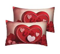 Set di 2 federe in lino francese, con scritta "Happy Valentine's Day", dimensioni standard, 30,5 x 50,8 cm, traspiranti e rinfrescanti, per tutte le stagioni, morbide, con chiusura a cerniera