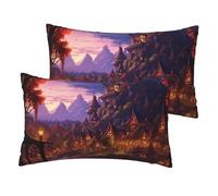 Set di 2 federe in lino francese Fantasy Town, dimensioni standard, 30,5 x 50,8 cm, traspiranti e rinfrescanti, per tutte le stagioni, morbide federe per cuscini con chiusura a cerniera