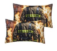 Set di 2 federe in lino traspiranti e morbide federe per cuscini con chiusura a busta, vigile del fuoco e fiamma, dimensioni standard 30 x 50 cm, federe rinfrescanti e lavate