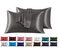 Set di 2 Federe in Raso 45 x 70 cm Grigio Chiaro, Federa Cuscino Letto Morbida e Setosa al Tatto, Chiusura a Busta, Antiacaro e Ipoallergico, Protezione Capelli e Pelle & Antirughe