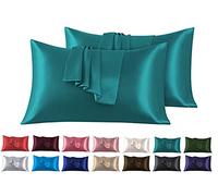 Set di 2 Federe in Raso 50 x 75 cm Verde Acqua, Federa Cuscino Letto Morbida e Setosa al Tatto, Chiusura a Busta, Antiacaro e Ipoallergico, Protezione Capelli e Pelle & Antirughe