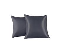 Set di 2 Federe in Raso 65 x 65 cm Grigio Scuro, Federa Cuscino Letto Morbida e Setosa al Tatto, Chiusura a Busta, Antiacaro e Ipoallergico, Protezione Capelli e Pelle & Antirughe