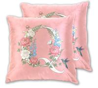 Set di 2 federe in raso con lettera Q Art Variation floreale corallo set di 2 federe per cuscini per dormire decorazione per la casa per la casa 45,7 x 45,7 cm