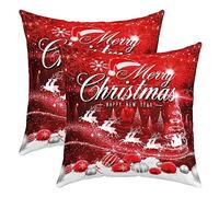 Set di 2 federe natalizie per cuscini da 50 x 50 cm, morbide federe natalizie con fiocco di neve per bambini, decorazioni natalizie per la stanza, federe decorative di lusso rosse per cuscini con