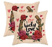 Set di 2 federe per cuscini a ferro di cavallo, romantiche rose e cuori di San Valentino con cerniera nascosta, decorative, per casa, soggiorno, camera da letto, dormitorio, divano, 66 x 66 cm