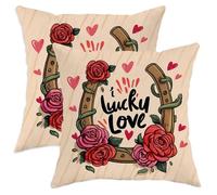 Set di 2 federe per cuscini a ferro di cavallo, romantiche rose e cuori di San Valentino rosso con cerniera nascosta, per casa, soggiorno, camera da letto, dormitorio, divano, decorazione 30,5 x 30,5