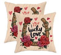 Set di 2 federe per cuscini a ferro di cavallo, romantiche rose e cuori di San Valentino rosso con cerniera nascosta, cuscini decorativi per soggiorno, appartamento, letto, divano, 45,7 x 45,7 cm