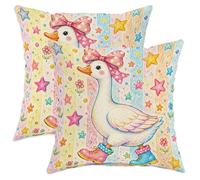 Set di 2 federe per cuscini a forma di anatra, con fiocco e stelle, in morbido velluto pastello, lavabili, per soggiorno, camera da letto, loft, ufficio, auto, decorazione 35,5 x 35,5 cm