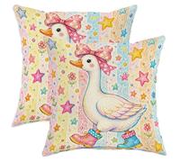 Set di 2 federe per cuscini a forma di anatra, con fiocco e stelle, primaverili, colori pastello, con cerniera nascosta, decorative, per casa, camera da letto, soggiorno, divano, 45,7 x 45,7 cm