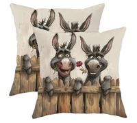 Set di 2 federe per cuscini a forma di asino, beige, decorative con animali in stile cartone animato, decorazione primaverile per casa, divano, letto, 40,6 x 40,6 cm
