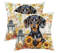 Set di 2 federe per cuscini a forma di bassotto, cuscini decorativi per cani neri e marroni, decorazione per la casa autunnale, per divano, letto, scelta perfetta per gli amanti dei cani, 71 x 71 cm