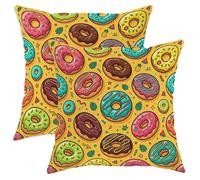 Set di 2 federe per cuscini a forma di ciambella, giocosi colorati con foglie estive gialle con cerniera nascosta, per soggiorno, appartamento, letto, divano, decorazione 45,7 x 45,7 cm