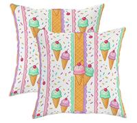 Set di 2 federe per cuscini a forma di cono gelato, giocose colorate con ciliegie spruzzate estive, in morbido velluto verde pastello, lavabili, per casa, soggiorno, camera da letto, dormitorio