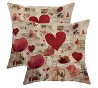 Set di 2 federe per cuscini a forma di cuore, romantiche cartoline vintage con fiori per San Valentino, in morbido velluto rosso, lavabili, decorative per casa, soggiorno, camera da letto, dormitorio