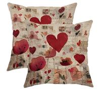 Set di 2 federe per cuscini a forma di cuore, romantiche cartoline vintage con fiori per San Valentino, rosso, con cerniera nascosta, per soggiorno, camera da letto, loft, ufficio, auto, decorazione