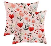 Set di 2 federe per cuscini a forma di cuore, romantiche decorazioni floreali con fiori e foglie di San Valentino pesca con cerniera nascosta, per soggiorno, camera da letto, loft, ufficio, auto