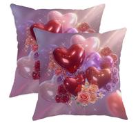 Set di 2 federe per cuscini a forma di cuore, romantiche e festive, con palloncino rosa, San Valentino, con cerniera nascosta, decorative, per casa, camera da letto, soggiorno, divano, 71 x 71 cm