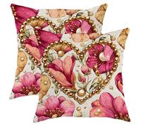 Set di 2 federe per cuscini a forma di cuore, romantiche e floreali, con perla primaverile, pesca primaverile, con cerniera nascosta, per casa, soggiorno, camera da letto, dormitorio, divano