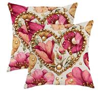 Set di 2 federe per cuscini a forma di cuore, romantiche e floreali, con perla primaverile, pesca primaverile, con cerniera nascosta, per soggiorno, appartamento, letto, divano, decorazione 35,5 x