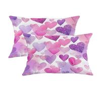 Set di 2 federe per cuscini a forma di cuore, romantiche e giocose con motivi ad acquerello, San Valentino, pesca, in morbido velluto, lavabile, decorative, per casa, soggiorno, camera da letto