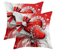 Set di 2 federe per cuscini a forma di cuore, romantiche ed eleganti, con nastro di San Valentino rosso con cerniera nascosta, per soggiorno, camera da letto, loft, ufficio, auto, decorazione 61 x 61