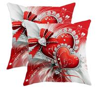 Set di 2 federe per cuscini a forma di cuore, romantiche ed eleganti, con nastro di San Valentino rosso con cerniera nascosta, per casa, soggiorno, camera da letto, dormitorio, divano, decorazione 71