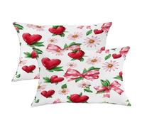 Set di 2 federe per cuscini a forma di cuore, romantiche fantasiose con crisantemo rosso con cerniera nascosta, per soggiorno, camera da letto, loft, ufficio, auto, decorazione 50 x 30 cm