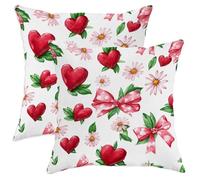 Set di 2 federe per cuscini a forma di cuore, romantiche fantasiose con crisantemo rosso con cerniera nascosta, per soggiorno, appartamento, letto, divano, 55,8 x 55,9 cm