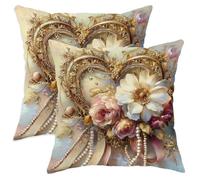 Set di 2 federe per cuscini a forma di cuore, romantiche federe vintage con fiore perla San Valentino oro con cerniera nascosta, per soggiorno, camera da letto, loft, ufficio, auto, decorazione 66 x