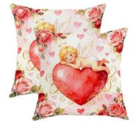 Set di 2 federe per cuscini a forma di cuore, romantiche rose e angeli di San Valentino, con cerniera nascosta, per soggiorno, letto, ufficio, divano, sedia, decorazione 55 x 55 cm