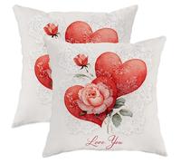 Set di 2 federe per cuscini a forma di cuore, romantiche rose vintage in pizzo rosso con cerniera nascosta, per soggiorno, letto, ufficio, divano, sedia, 30,5 x 30,5 cm