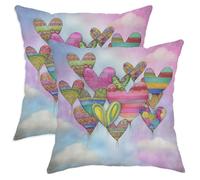 Set di 2 federe per cuscini a forma di cuori, fantasiosi motivi colorati con vortici senza pesca, con cerniera nascosta, cuscini decorativi per casa, camera da letto, soggiorno, divano, decorazione 50
