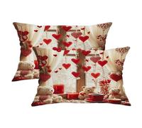 Set di 2 federe per cuscini a forma di cuori, romantiche e accoglienti, con candele di San Valentino, in morbido velluto, lavabile, per soggiorno, letto, ufficio, divano, sedia, decorazione 50 x 30 cm