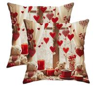 Set di 2 federe per cuscini a forma di cuori, romantiche e accoglienti orsacchiotti, candele di San Valentino, con cerniera nascosta, per casa, soggiorno, camera da letto, dormitorio, divano