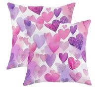 Set di 2 federe per cuscini a forma di cuori, romantici e giocosi con motivi ad acquerello, San Valentino, pesca, in morbido velluto, lavabile, decorative, per soggiorno, appartamento, letto, divano
