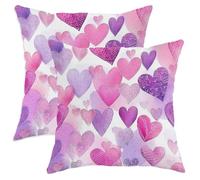 Set di 2 federe per cuscini a forma di cuori, romantici e giocosi motivi acquerellabili, per San Valentino, pesca, con cerniera nascosta, per casa, soggiorno, camera da letto, dormitorio, divano