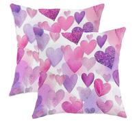 Set di 2 federe per cuscini a forma di cuori, romantici e giocosi motivi acquerellabili, per San Valentino, pesca, con cerniera nascosta, per soggiorno, camera da letto, loft, ufficio, auto