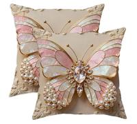 Set di 2 federe per cuscini a forma di farfalla, eleganti e lussuose perle color oro primavera pesca con cerniera nascosta, per soggiorno, letto, ufficio, divano, sedia, decorazione, 61 x 61 cm