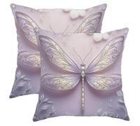 Set di 2 federe per cuscini a forma di farfalla, eleganti fiori con perle primaverili e lavanda, con cerniera nascosta, per soggiorno, letto, ufficio, divano, sedia, decorazione 45,7 x 45,7 cm