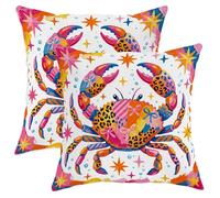 Set di 2 federe per cuscini a forma di granchio, con stelle tropicali giocose e fiocchi estivi con cerniera nascosta, per soggiorno, letto, ufficio, divano, sedia, decorazione 40,6 x 40,6 cm