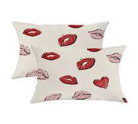 Set di 2 federe per cuscini a forma di labbra, romantiche e giocose con cuori, segno di bacio, San Valentino, rosso, con cerniera nascosta, cuscini decorativi per soggiorno, letto, ufficio, divano
