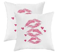 Set di 2 federe per cuscini a forma di labbra, romantiche e giocose con cuori, segno di bacio, San Valentino, pesca, con cerniera nascosta, cuscini decorativi per casa, camera da letto, soggiorno
