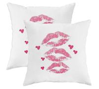 Set di 2 federe per cuscini a forma di labbra, romantiche e giocose con cuori, segno di bacio, San Valentino, pesca, con cerniera nascosta, cuscini decorativi per soggiorno, appartamento, letto