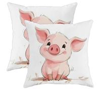 Set di 2 federe per cuscini a forma di maialino, 18x18 cm, morbide federe per cuscini a forma di animali dei cartoni animati per bambini con cerniera, decorazioni divertenti per divano, soggiorno, ve