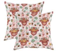 Set di 2 federe per cuscini a forma di mucca, giocoso e fantasioso fiore con cuore primaverile pesca pesca con cerniera nascosta, federe decorative per casa, camera da letto, soggiorno, divano