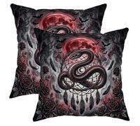 Set di 2 federe per cuscini a forma di serpente, gotico bohémien, acchiappasogni, rosa, Halloween, nero, con cerniera nascosta, per soggiorno, letto, ufficio, divano, sedia, decorazione 50 x 50 cm
