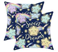 Set di 2 federe per cuscini a forma di stella, fantasiose e giocose, arcobaleno e stelle cadenti, blu navy, con cerniera nascosta, per soggiorno, letto, ufficio, divano, sedia, decorazione 30,5 x 30,5